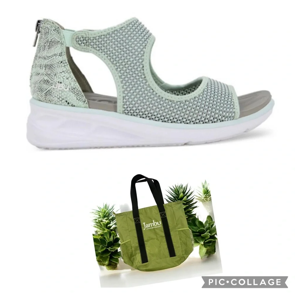 JBU by Jambu Margot Sport Wedge Sandals Sage Size 8.5 New + Tote